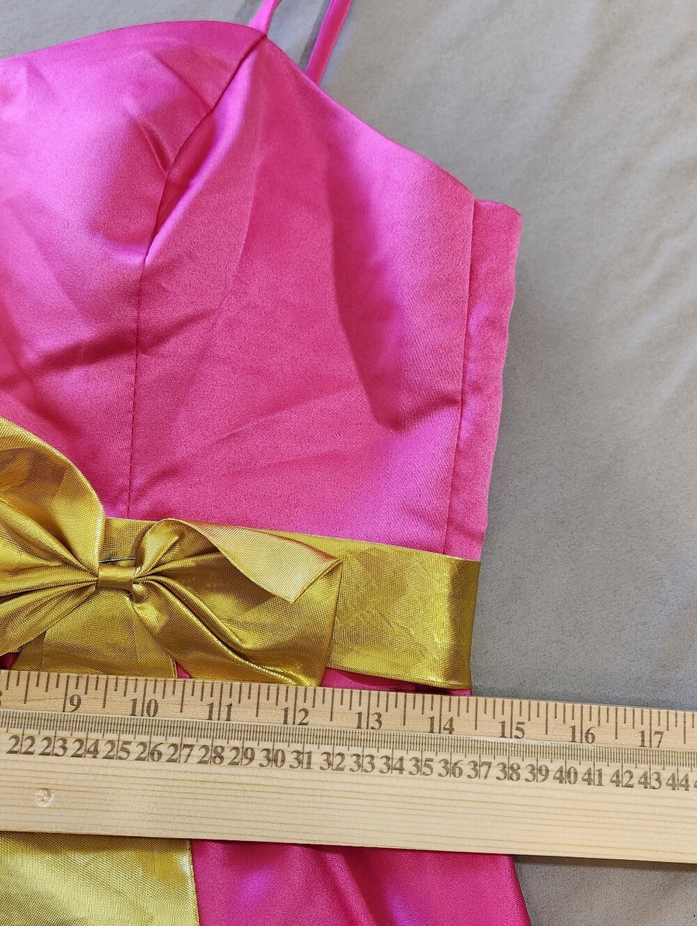 Pink Satin Party Dress with Gold Tone Bow - Picture 9 of 9